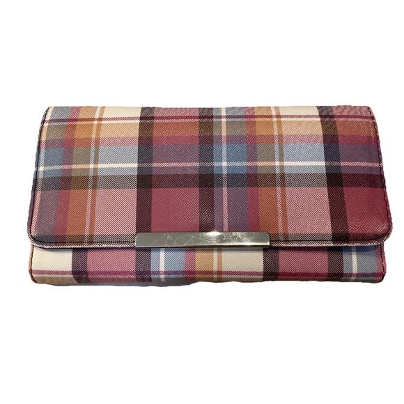 Women’s Plaid Card Billfold Wallet 7.5x4” Silver - Picture 3 of 11